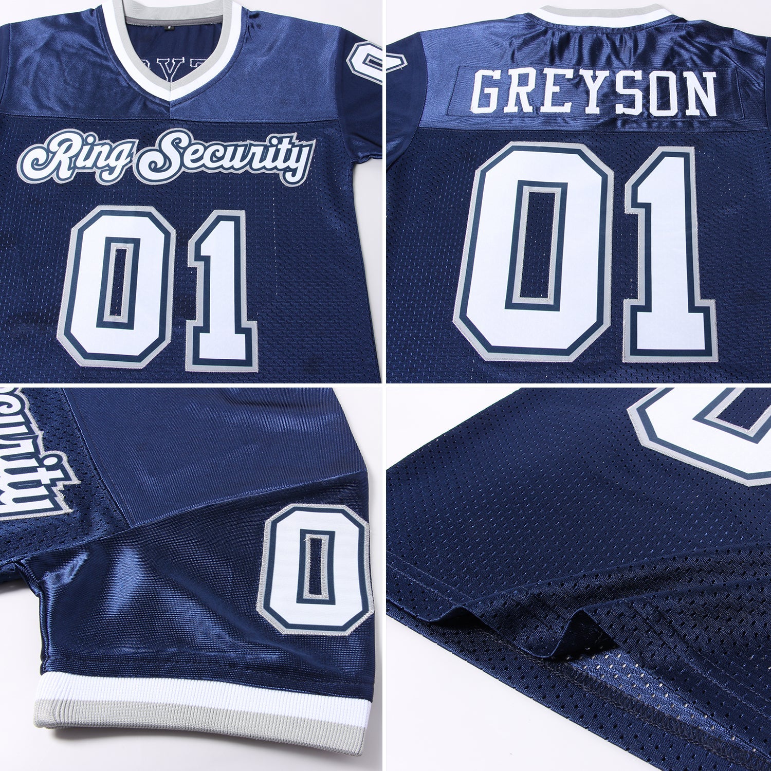 Custom Navy White-Gray Mesh Authentic Throwback Football Jersey view 7