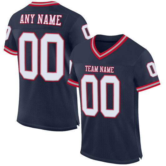 Custom Navy White Red-Gray Mesh Authentic Throwback Football Jersey - Main View