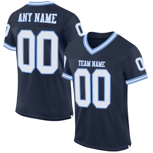 Custom Navy White-Light Blue Mesh Authentic Throwback Football Jersey - Main View
