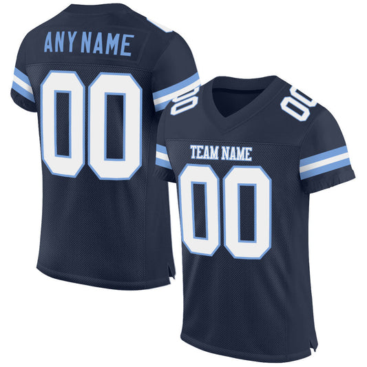 Custom Navy White-Light Blue Mesh Authentic Football Jersey - Main View