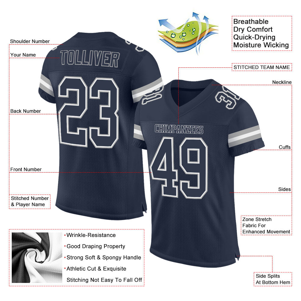 Custom Navy Navy-White Mesh Authentic Football Jersey view 2