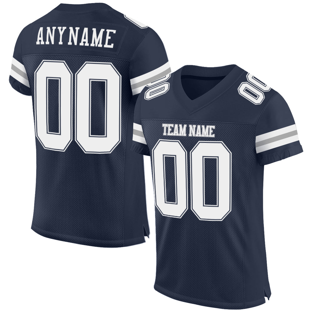 Custom Navy White-Gray Mesh Authentic Football Jersey - Main View