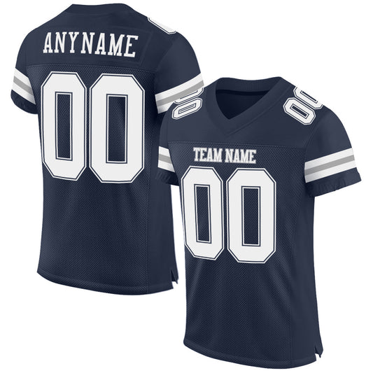 Custom Navy White-Gray Mesh Authentic Football Jersey - Main View