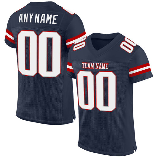 Custom Navy White-Red Mesh Authentic Football Jersey - Main View
