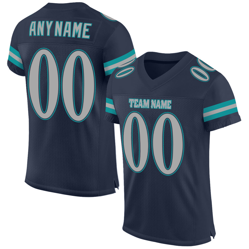 Custom Navy Gray-Aqua Mesh Authentic Football Jersey - Main View