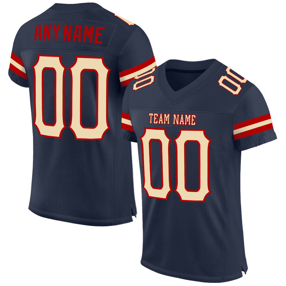 Custom Navy Cream-Red Mesh Authentic Football Jersey - Main View