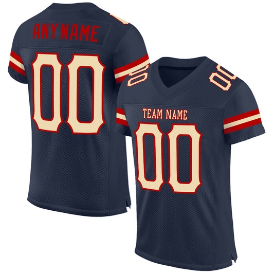 Custom Navy Cream-Red Mesh Authentic Football Jersey - Main View