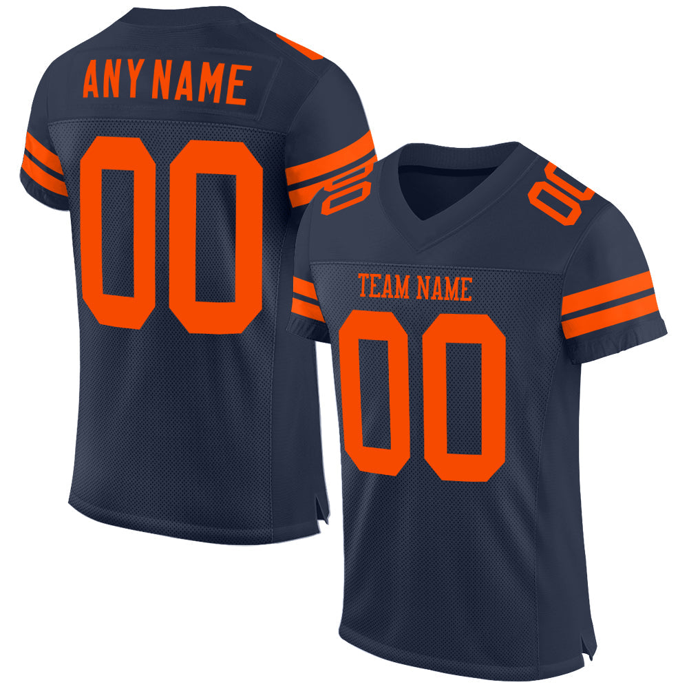 Custom Navy Orange Mesh Authentic Football Jersey - Main View
