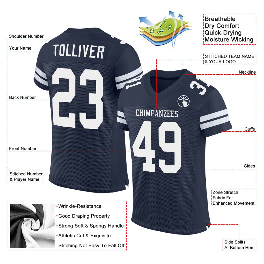 Custom Navy White Mesh Authentic Football Jersey view 2