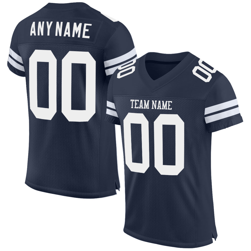 Custom Navy White Mesh Authentic Football Jersey - Main View