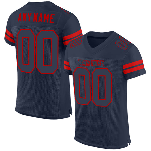Custom Navy Navy-Red Mesh Authentic Football Jersey - Main View