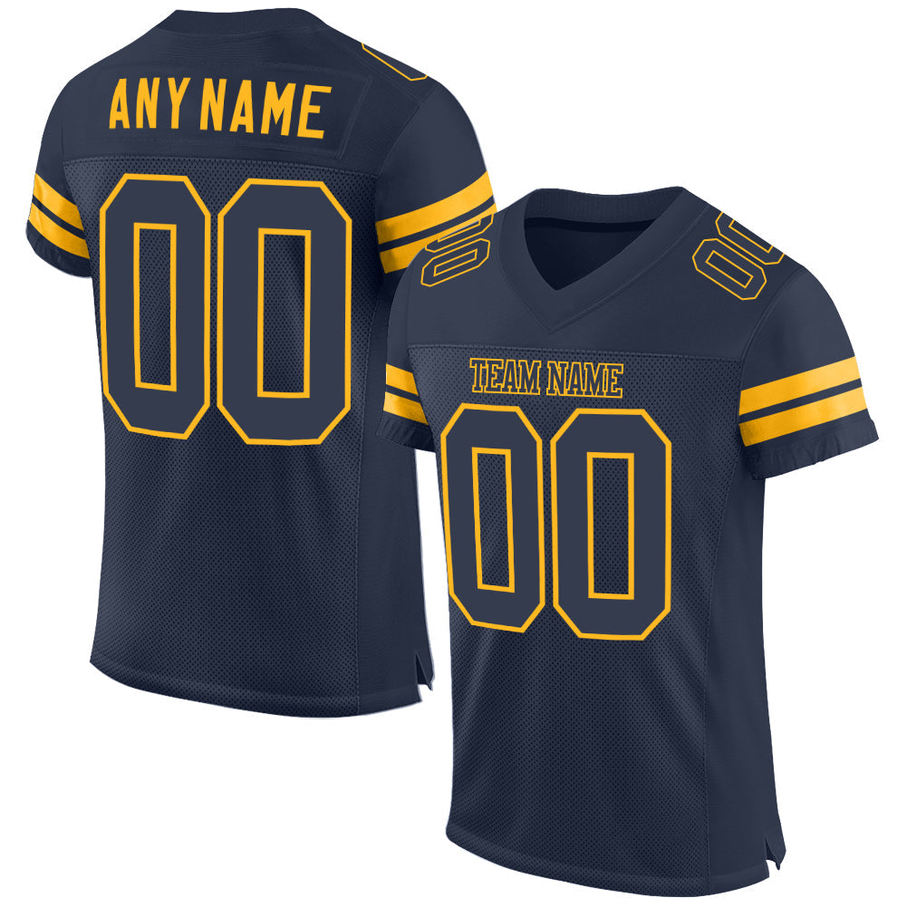Custom Navy Navy-Gold Mesh Authentic Football Jersey - Main View