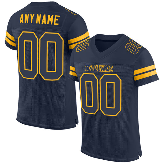 Custom Navy Navy-Gold Mesh Authentic Football Jersey - Main View