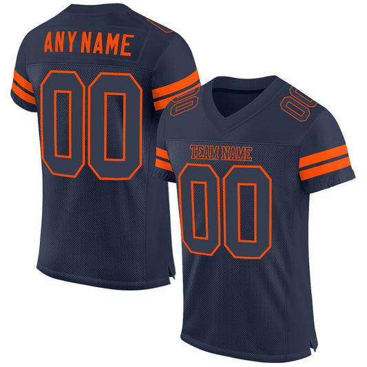 Custom Navy Navy-Orange Mesh Authentic Football Jersey - Main View
