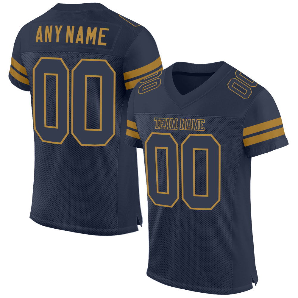 Custom Navy Navy-Old Gold Mesh Authentic Football Jersey - Main View