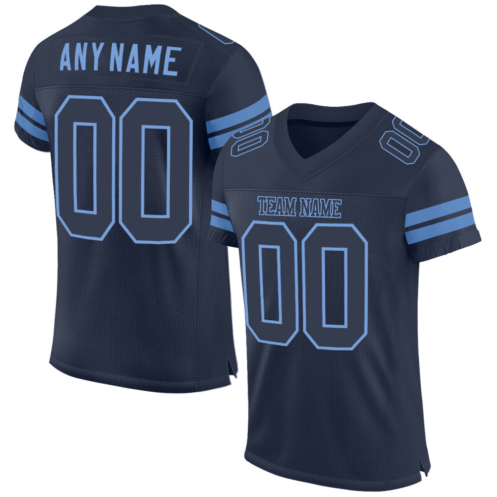 Custom Navy Navy-Light Blue Mesh Authentic Football Jersey - Main View