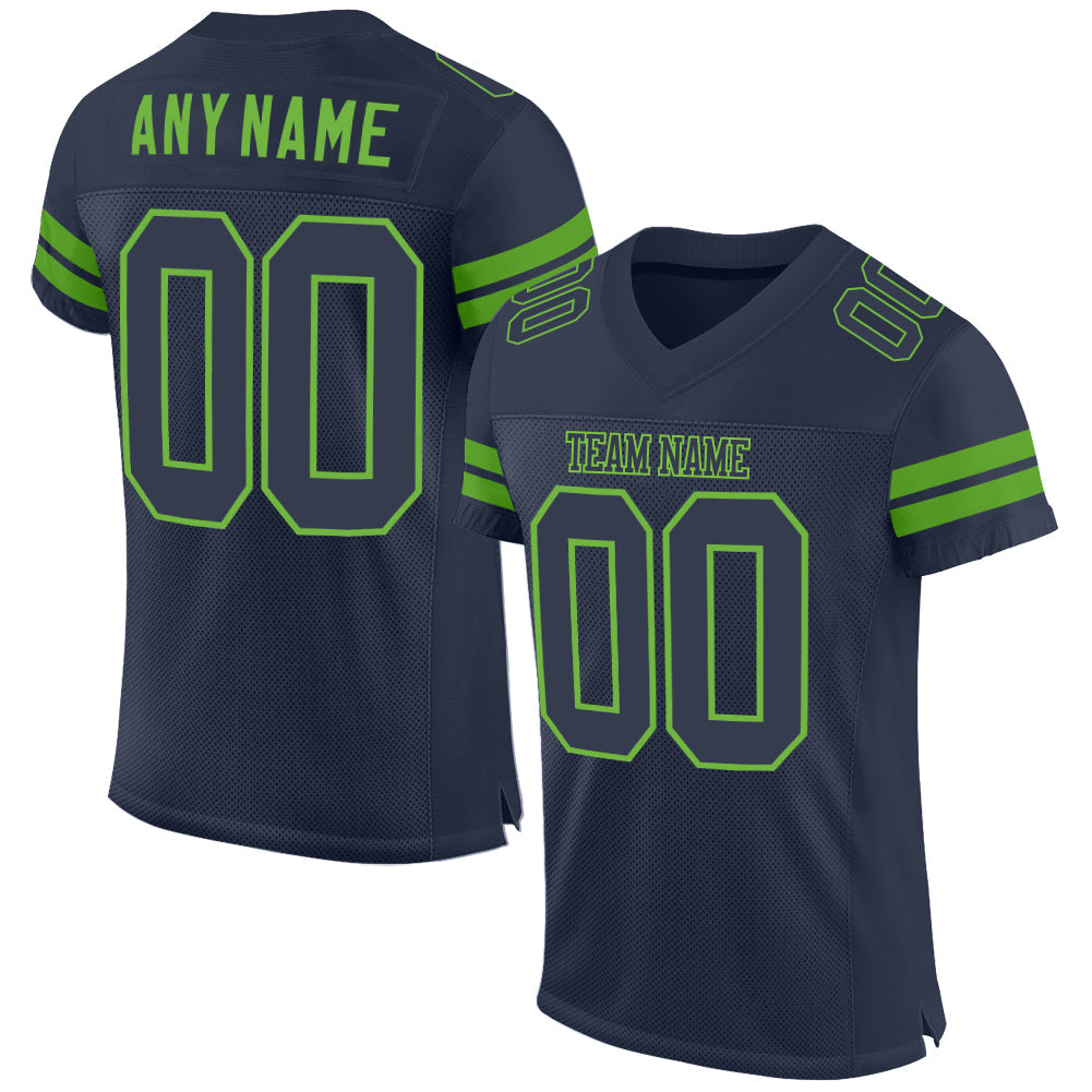 Custom Navy Navy-Neon Green Mesh Authentic Football Jersey - Main View