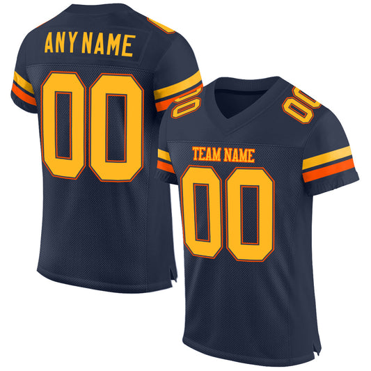 Custom Navy Gold-Orange Mesh Authentic Football Jersey - Main View