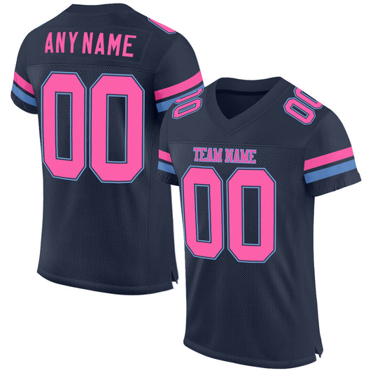 Custom Navy Pink-Light Blue Mesh Authentic Football Jersey - Main View