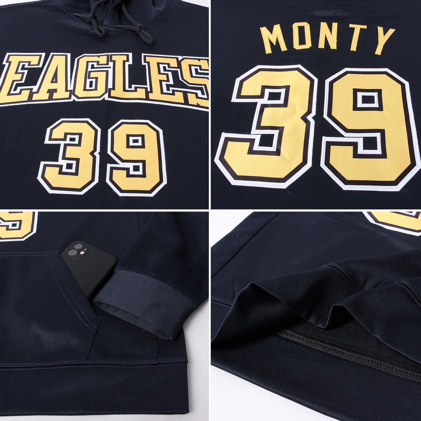 Custom Stitched Navy Gold-White Sports Pullover Sweatshirt Hoodie view 5