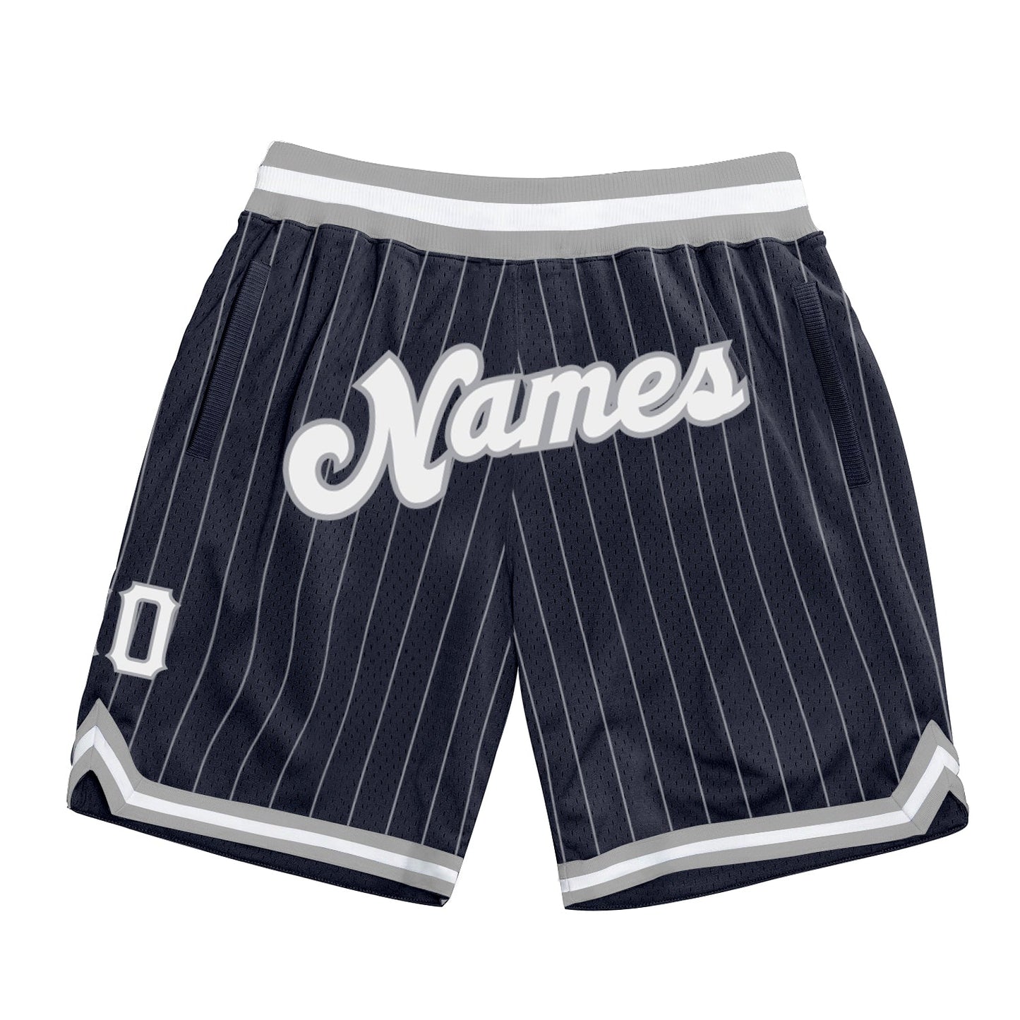 Custom Navy White Pinstripe White-Gray Authentic Basketball Shorts - Main View