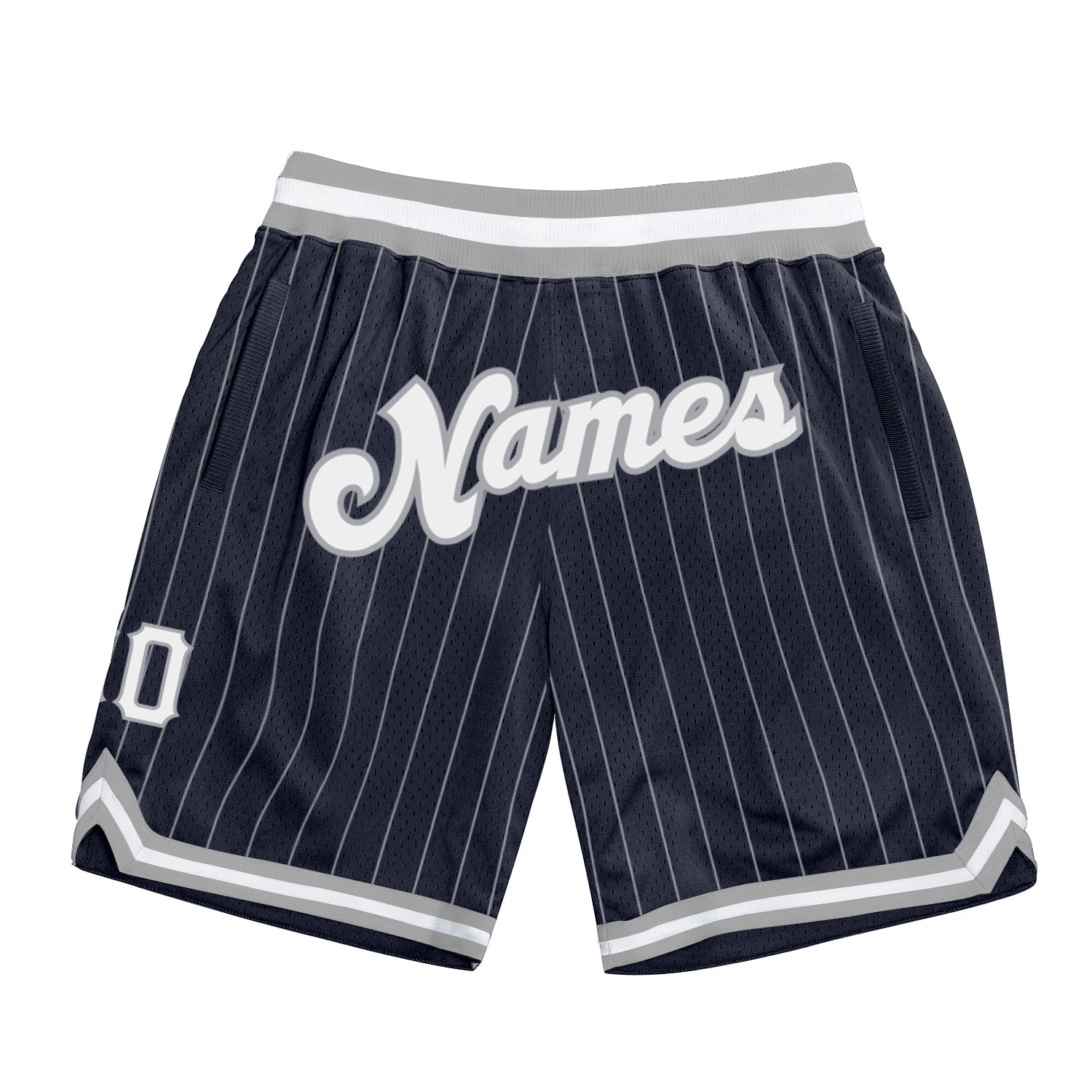 Custom Navy White Pinstripe White-Gray Authentic Basketball Shorts - Main View