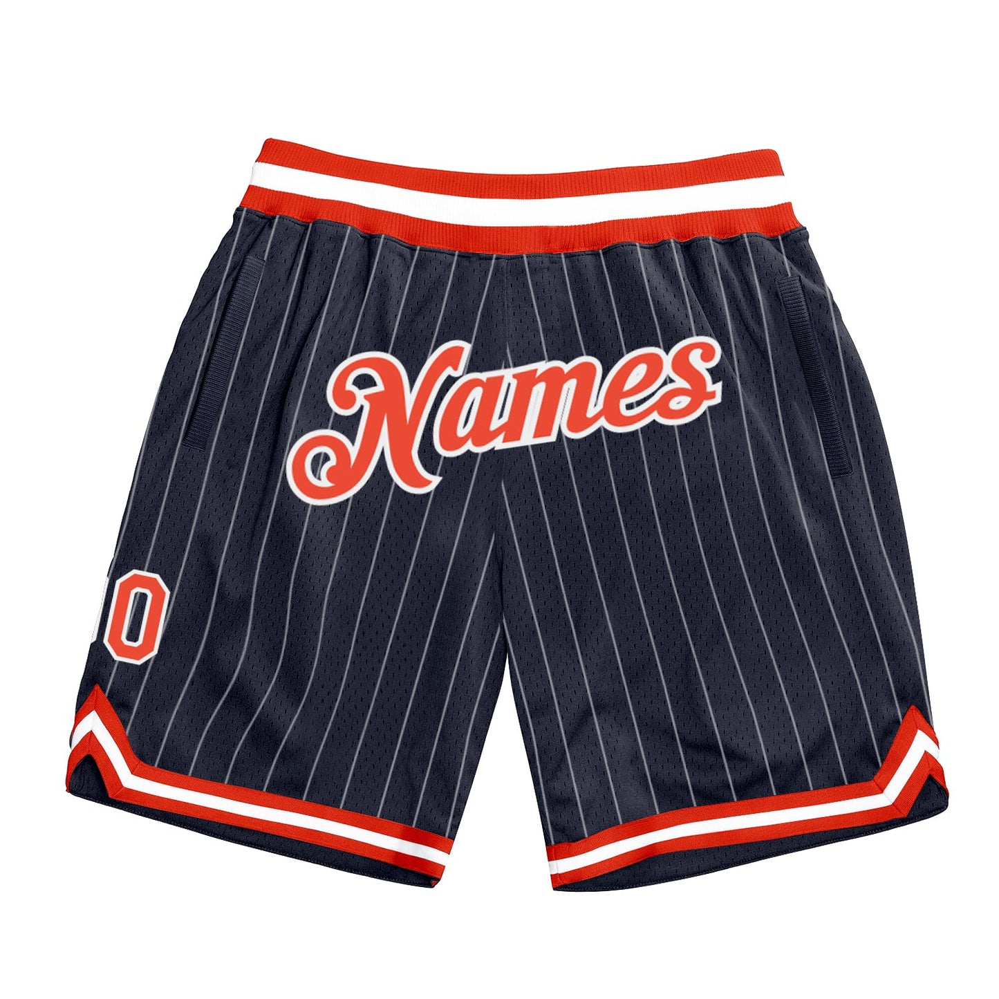Custom Navy White Pinstripe Orange-White Authentic Basketball Shorts - Main View