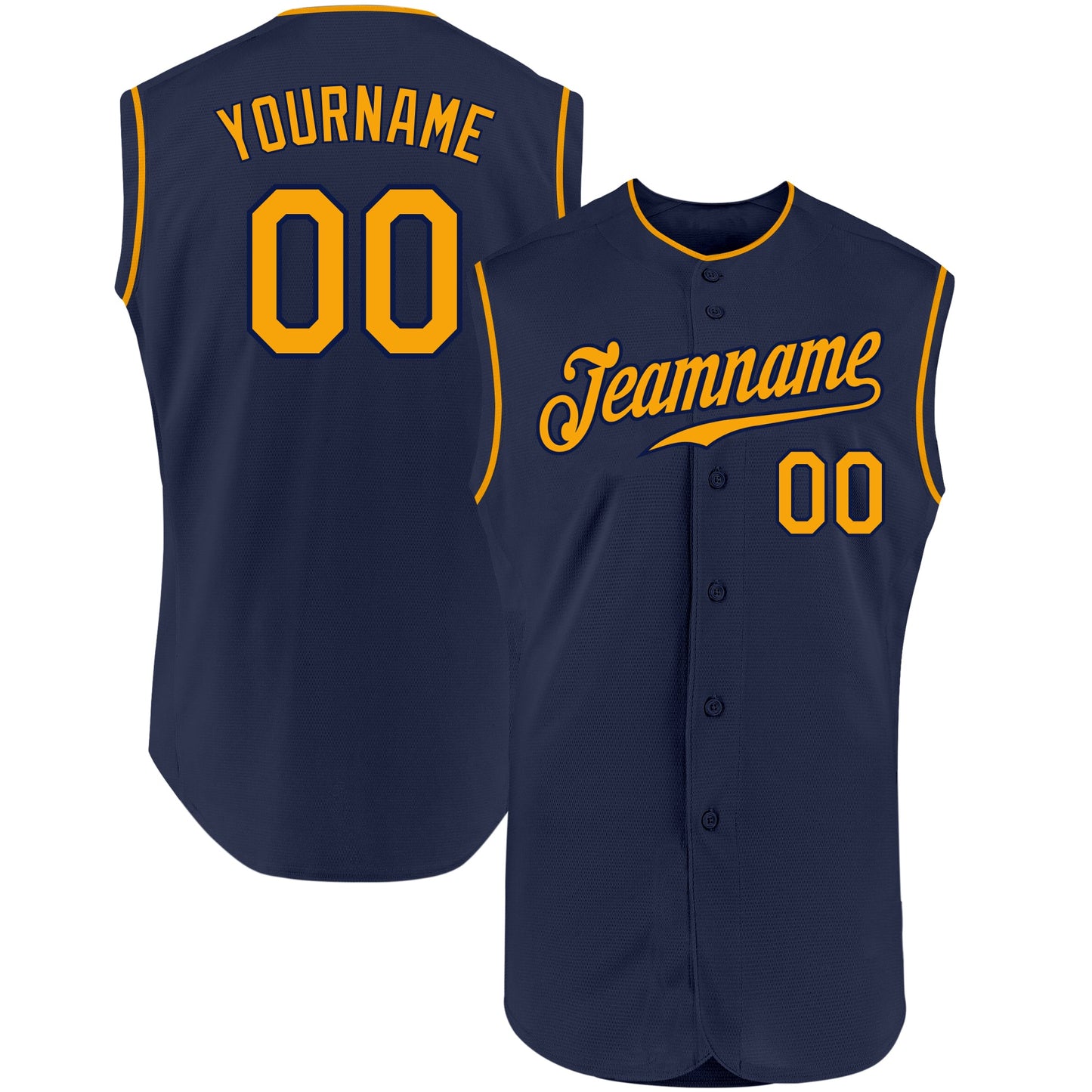 Custom Navy Gold Authentic Sleeveless Baseball Jersey - Main View