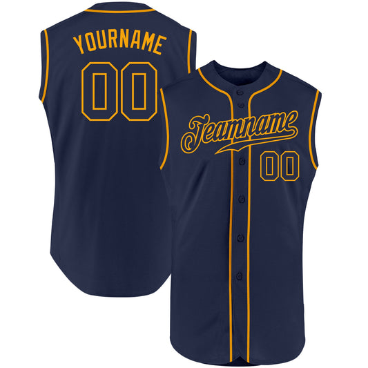 Custom Navy Navy-Gold Authentic Sleeveless Baseball Jersey - Main View