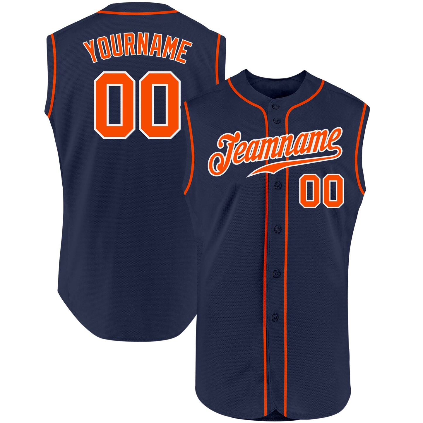 Custom Navy Orange-White Authentic Sleeveless Baseball Jersey - Main View