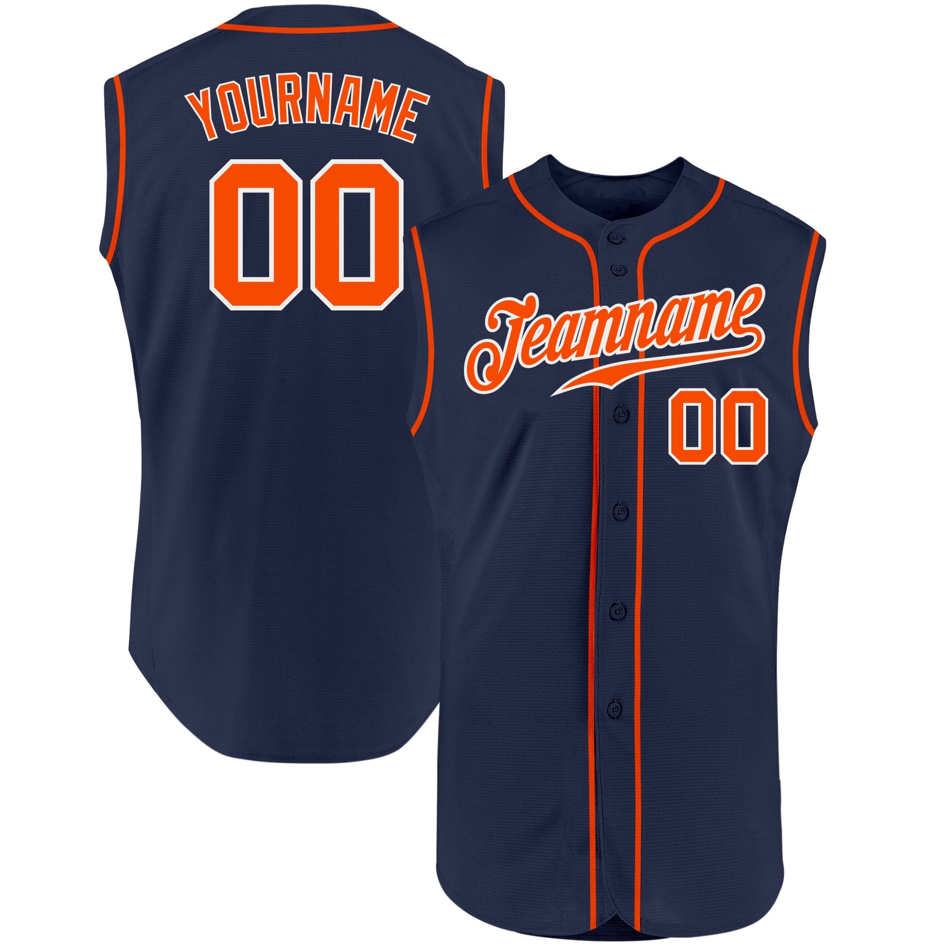 Custom Navy Orange-White Authentic Sleeveless Baseball Jersey - Main View