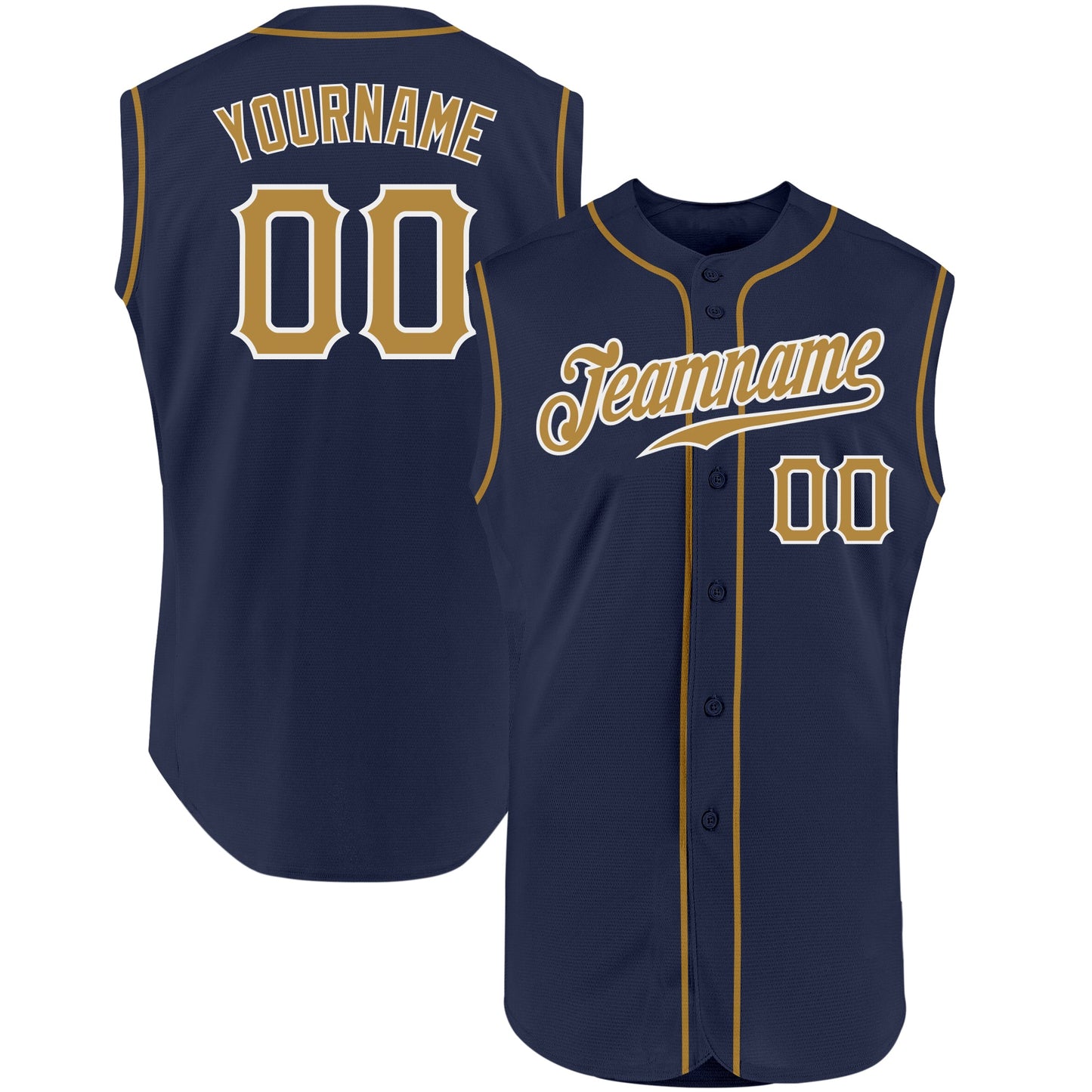 Custom Navy Old Gold-White Authentic Sleeveless Baseball Jersey - Main View