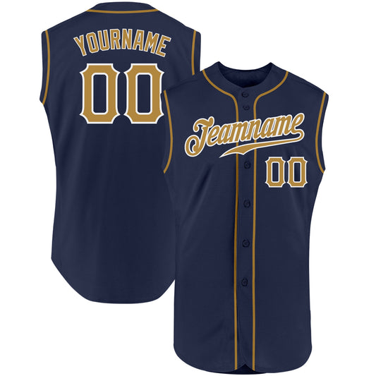 Custom Navy Old Gold-White Authentic Sleeveless Baseball Jersey - Main View