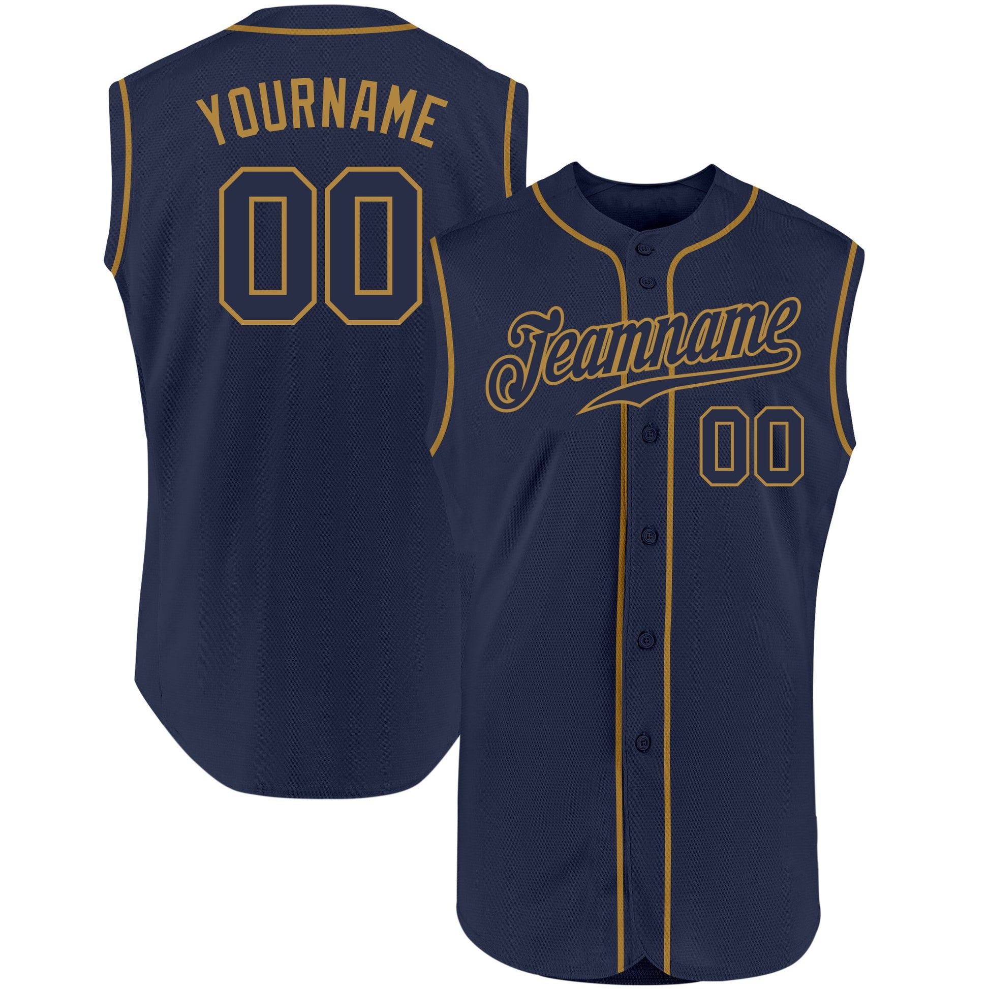 Custom Navy Navy-Old Gold Authentic Sleeveless Baseball Jersey - Main View