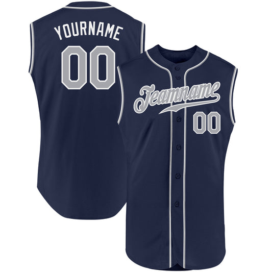 Custom Navy Gray-White Authentic Sleeveless Baseball Jersey - Main View