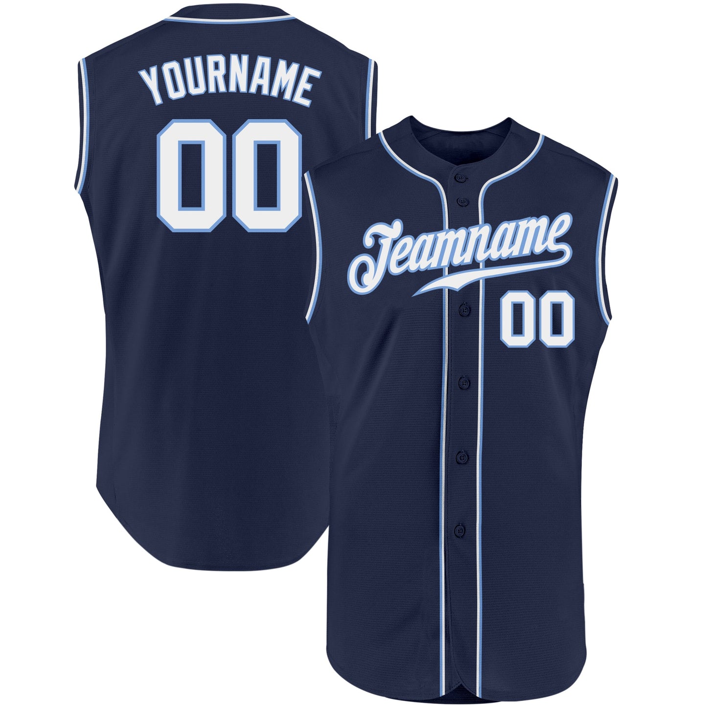 Custom Navy White-Light Blue Authentic Sleeveless Baseball Jersey - Main View