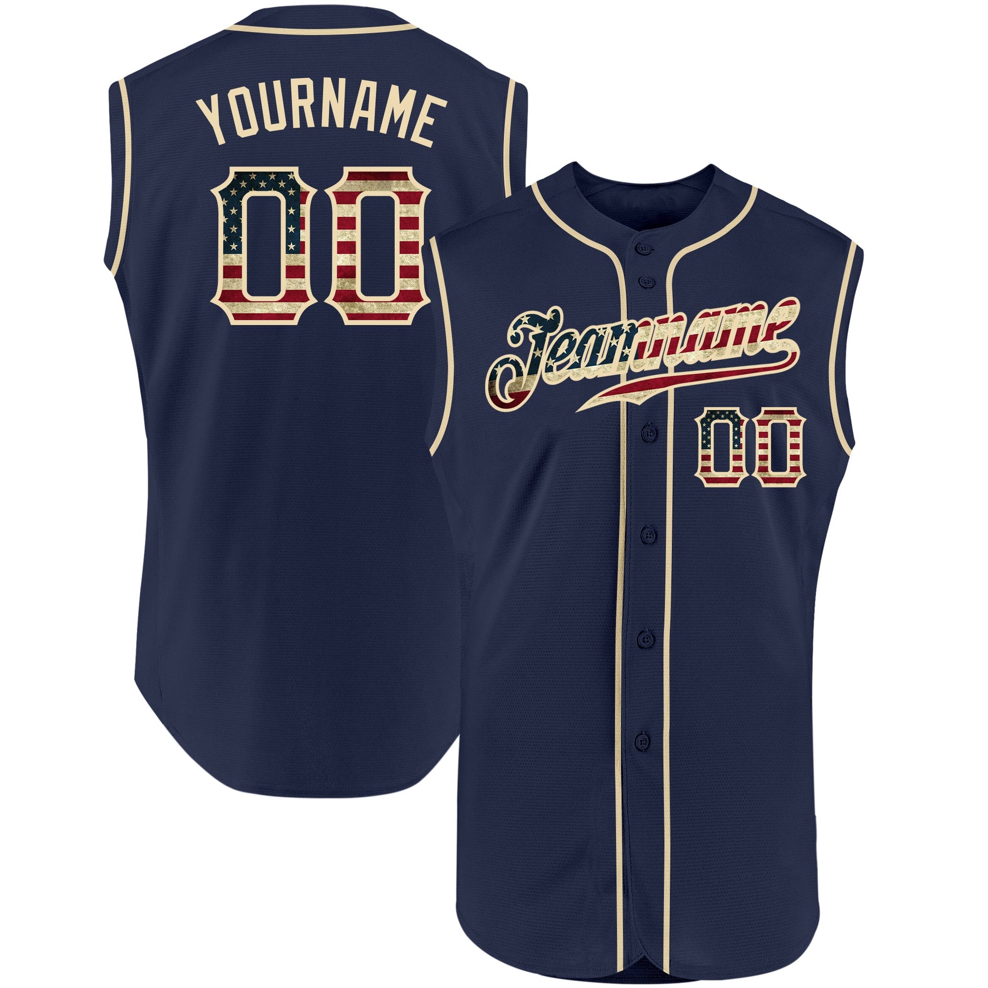 Custom Navy Vintage USA Flag-Cream Authentic Sleeveless Baseball Jersey - Main View