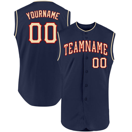 Custom Navy Cream-Red Authentic Sleeveless Baseball Jersey - Main View