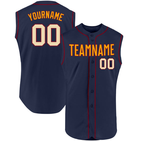 Custom Navy Cream-Crimson Authentic Sleeveless Baseball Jersey - Main View
