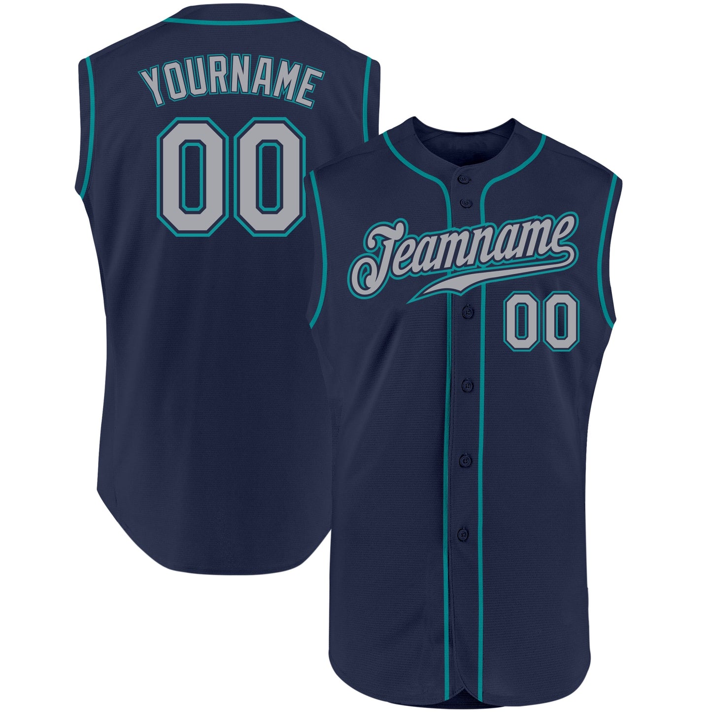 Custom Navy Gray-Teal Authentic Sleeveless Baseball Jersey - Main View