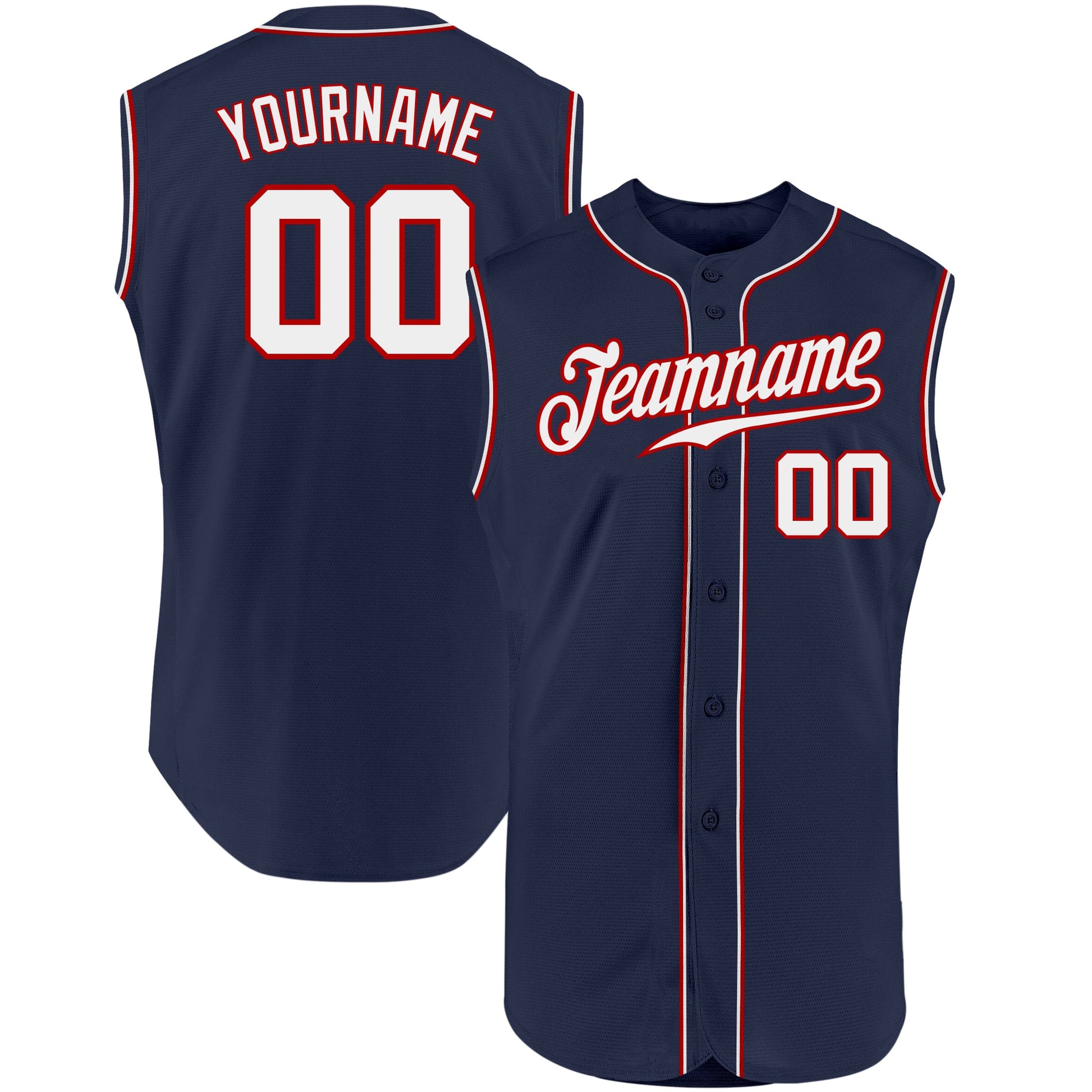 Custom Navy White-Red Authentic Sleeveless Baseball Jersey - Main View