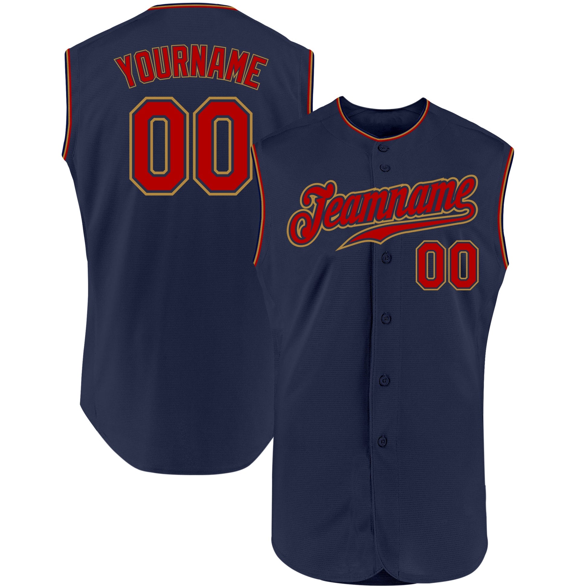 Custom Navy Red-Old Gold Authentic Sleeveless Baseball Jersey - Main View