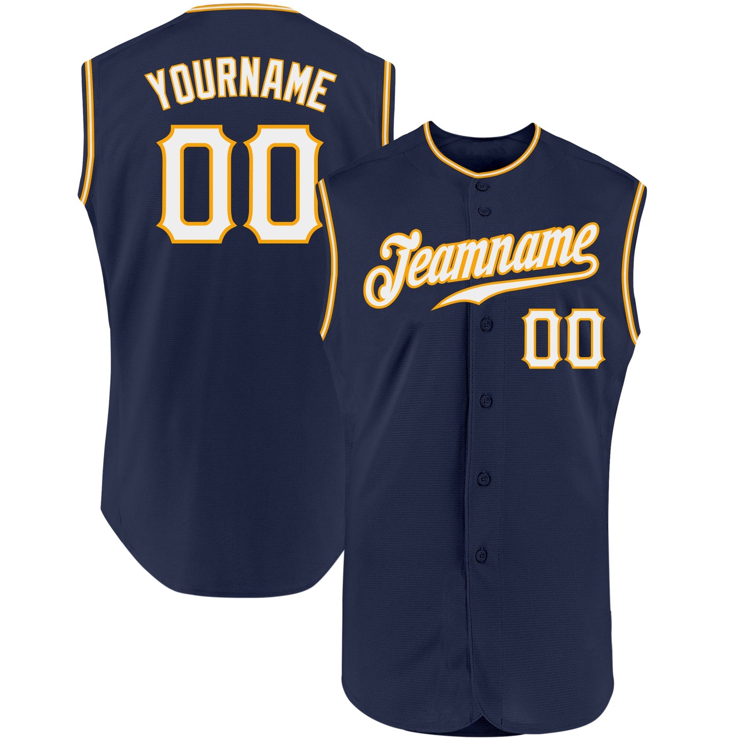 Custom Navy White-Gold Authentic Sleeveless Baseball Jersey - Main View