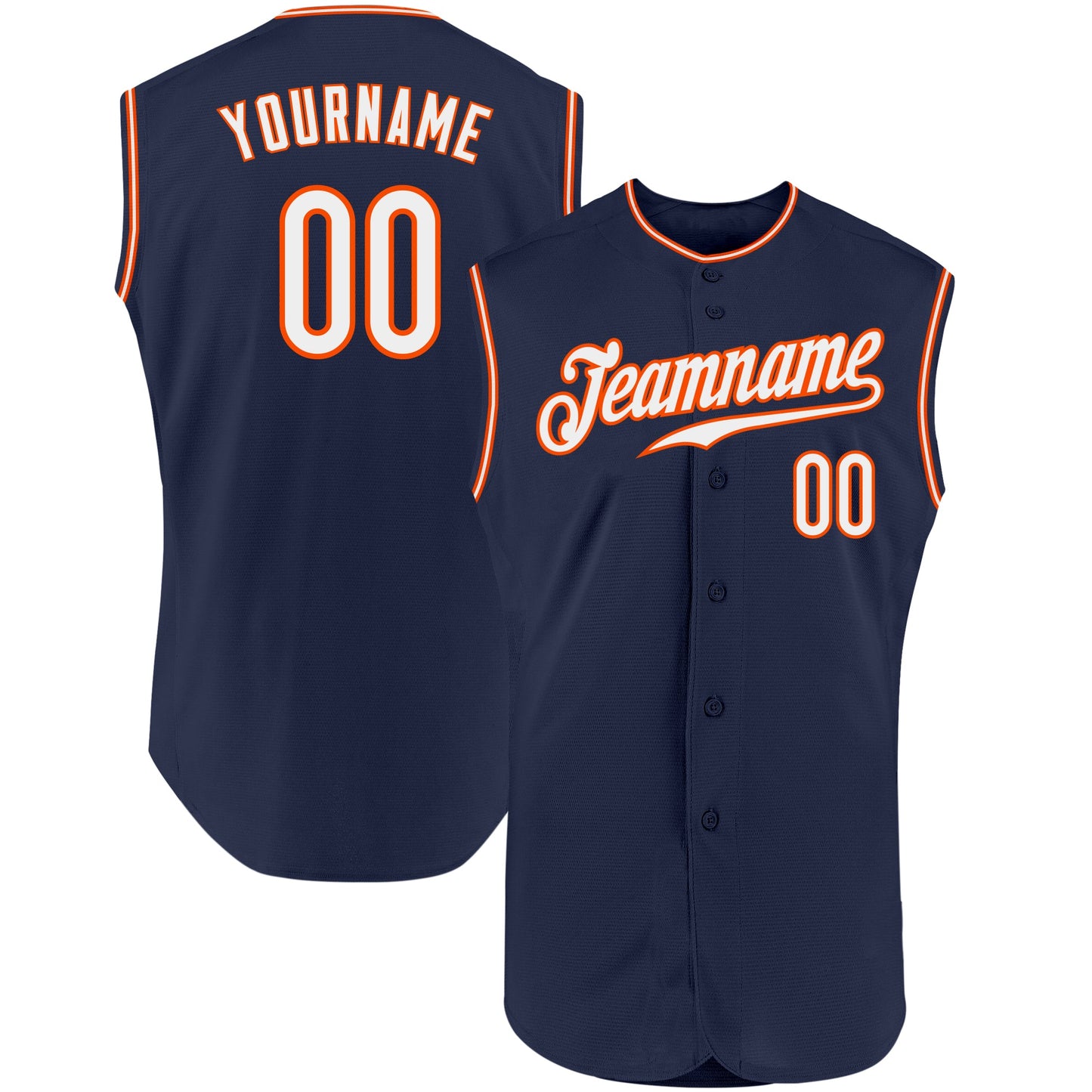 Custom Navy White-Orange Authentic Sleeveless Baseball Jersey - Main View