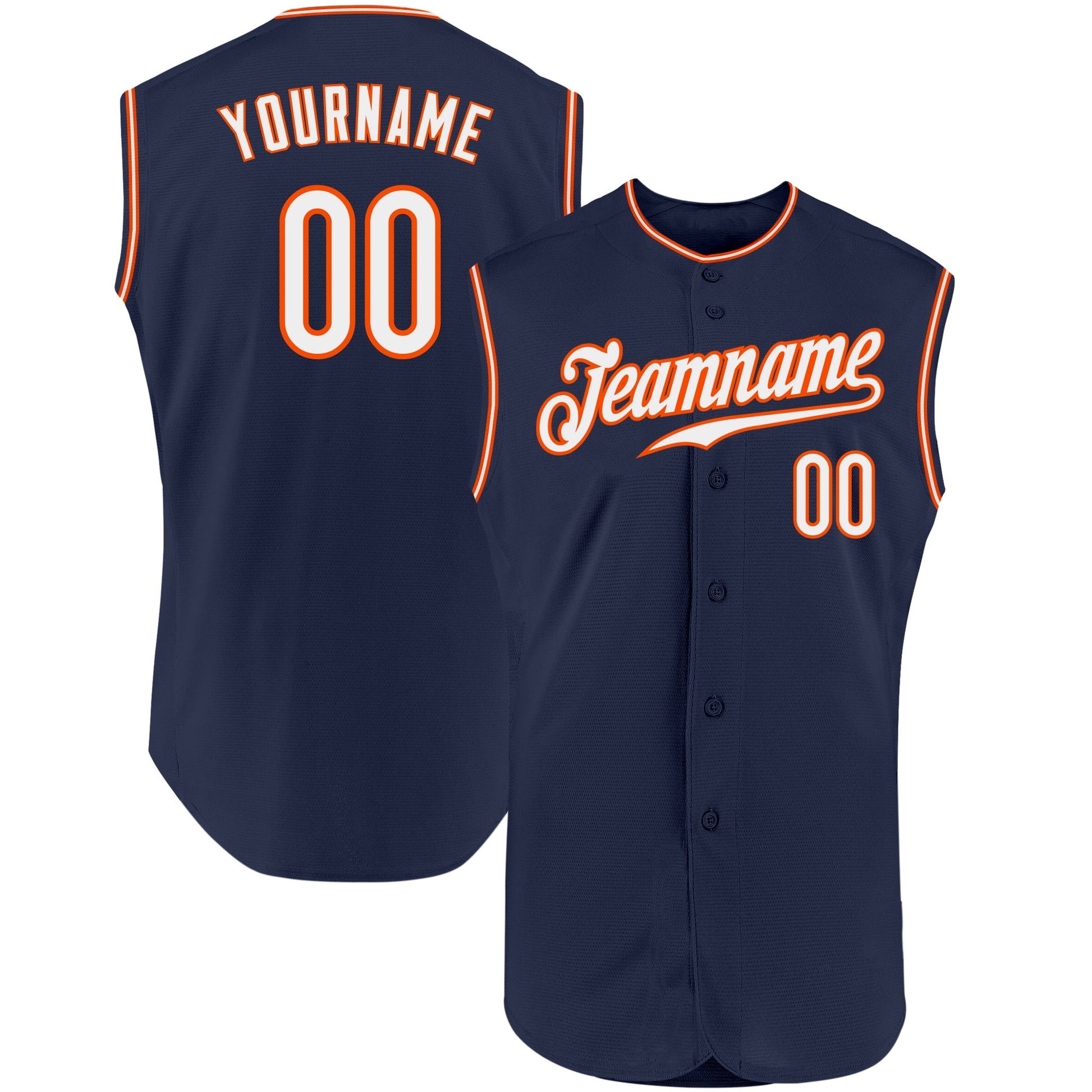 Custom Navy White-Orange Authentic Sleeveless Baseball Jersey - Main View