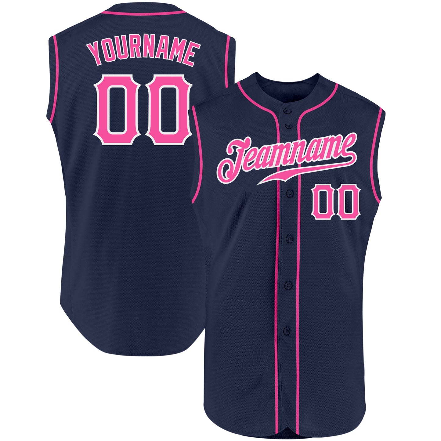 Custom Navy Pink-White Authentic Sleeveless Baseball Jersey - Main View