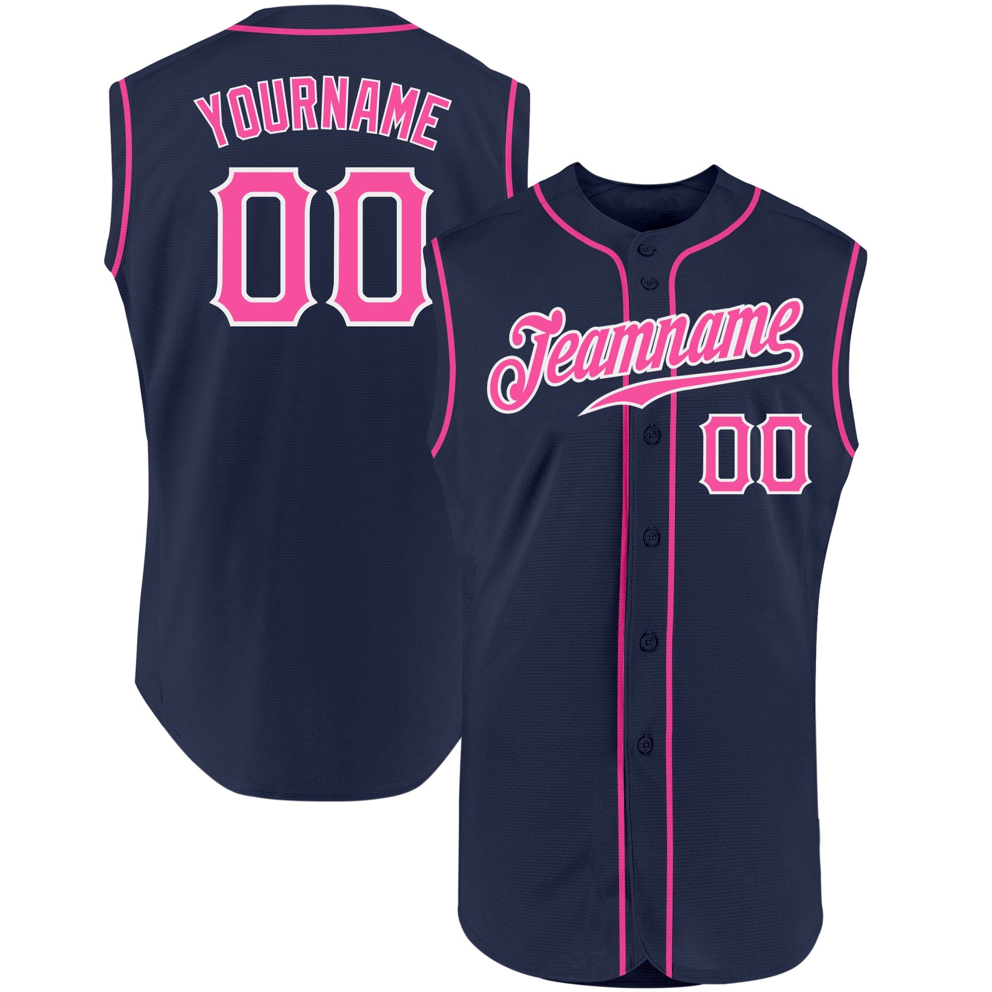 Custom Navy Pink-White Authentic Sleeveless Baseball Jersey - Main View