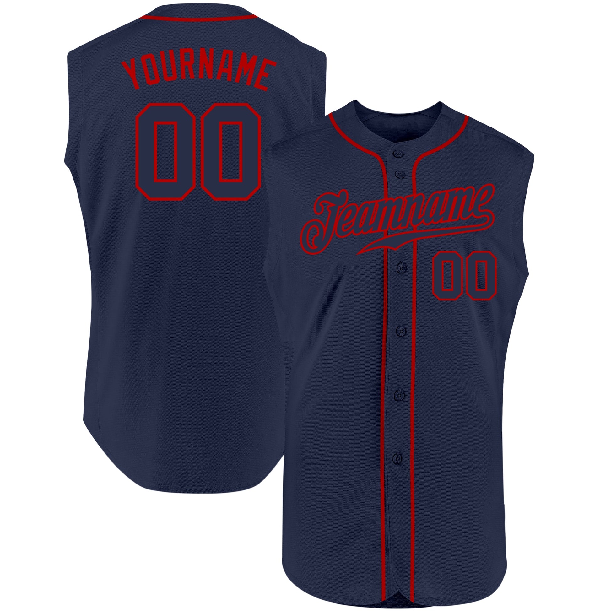 Custom Navy Navy-Red Authentic Sleeveless Baseball Jersey - Main View