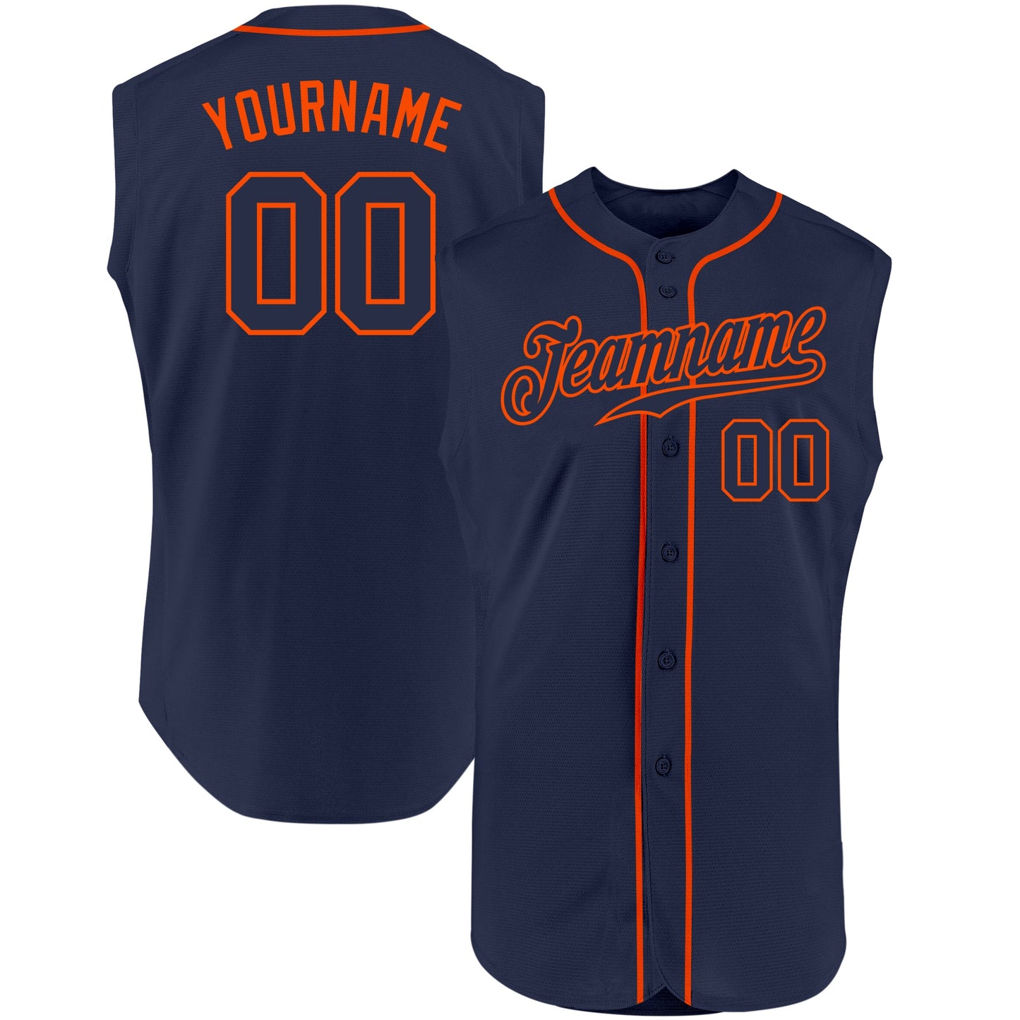 Custom Navy Navy-Orange Authentic Sleeveless Baseball Jersey - Main View