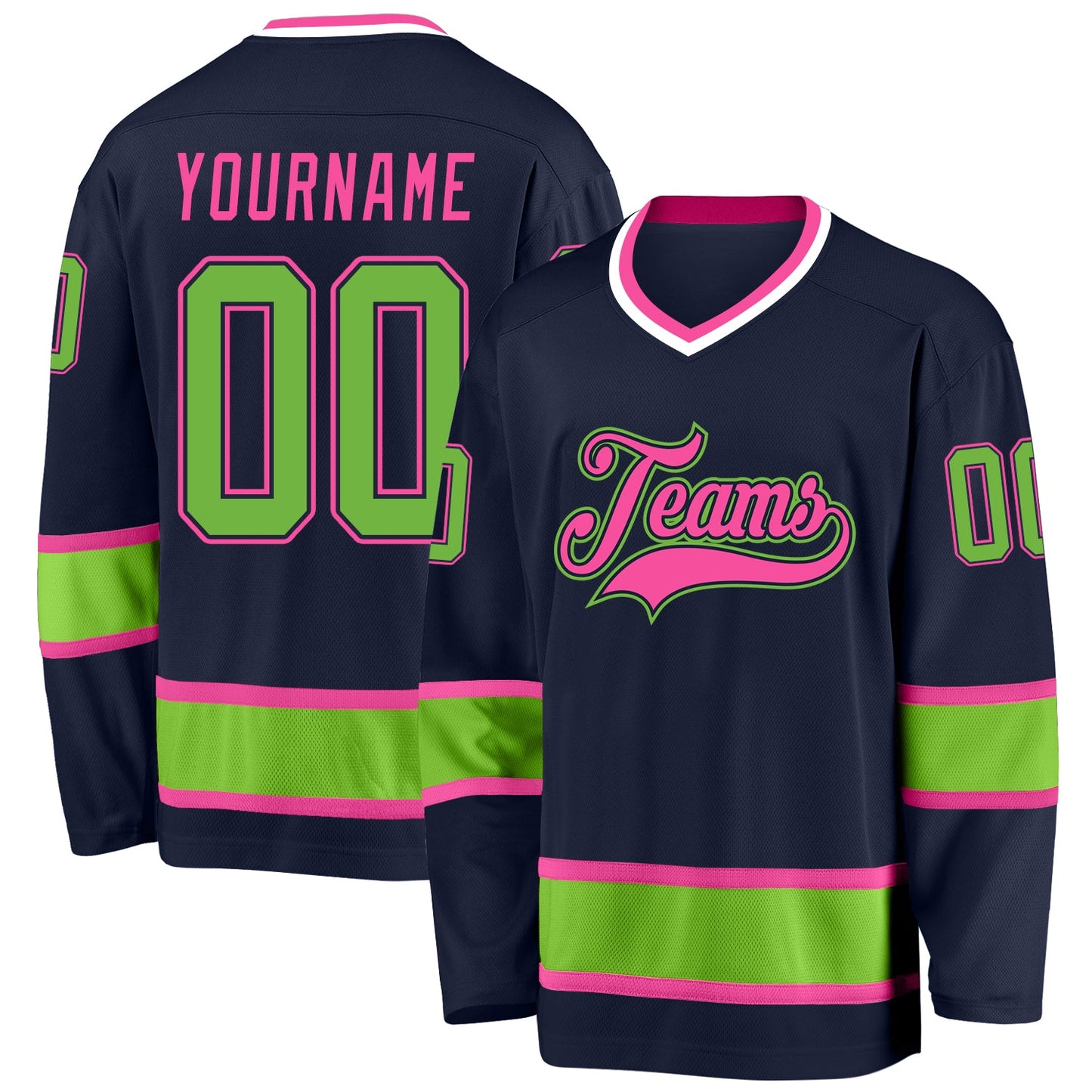 Custom Navy Neon Green-Pink Hockey Jersey - Main View